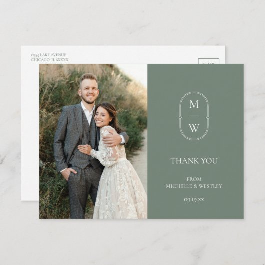 Minimalistisches Monogram Wedding Foto Vielen Dank Postkarte (Vorne/Hinten)