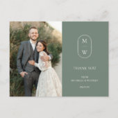 Minimalistisches Monogram Wedding Foto Vielen Dank Postkarte (Vorderseite)