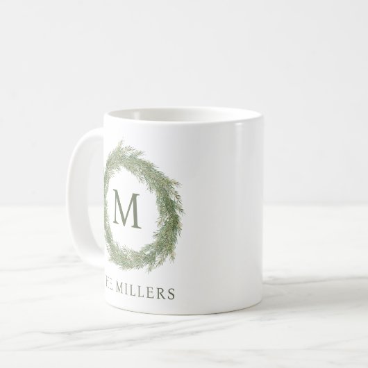Minimalistisches Monogram Wreath Kaffeetasse (Vorderseite Links)