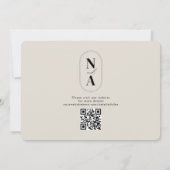 Minimalistisches Monogramm Beige Website QR-Codebi Save The Date (Rückseite)