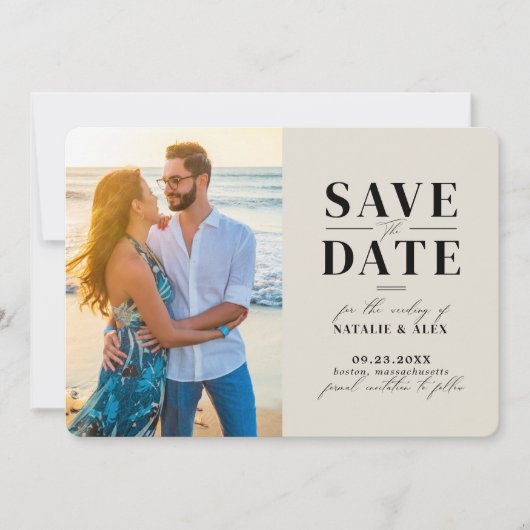 Minimalistisches Monogramm Beige Website QR-Codebi Save The Date (Vorderseite)