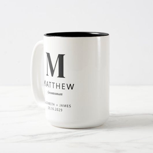 Minimalistisches Monogramm benutzerdefiniertes Tra Zweifarbige Tasse (Vorderseite Links)