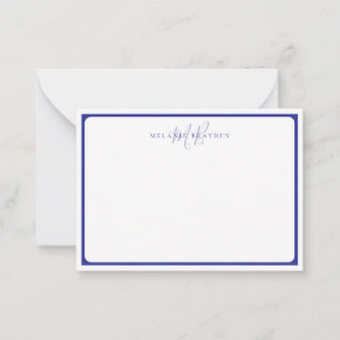 Minimalistisches Monogramm Blaue Spitzkurven-Grenz Mitteilungskarte