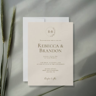 Minimalistisches Monogramm Blumenzauber-Neutral Einladung