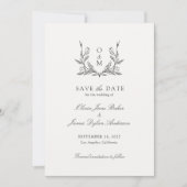 Minimalistisches Monogramm Botanisches Wappen Hoch Save The Date (Vorderseite)