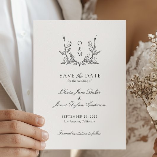 Minimalistisches Monogramm Botanisches Wappen Hoch Save The Date
