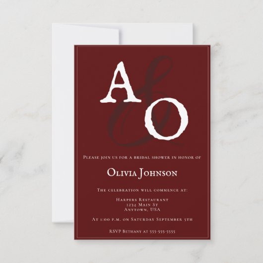 Minimalistisches Monogramm-Brautparty Einladung (Vorderseite)