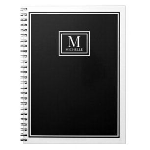 Minimalistisches Monogramm-Chic-Doppelrand Schwarz Notizblock