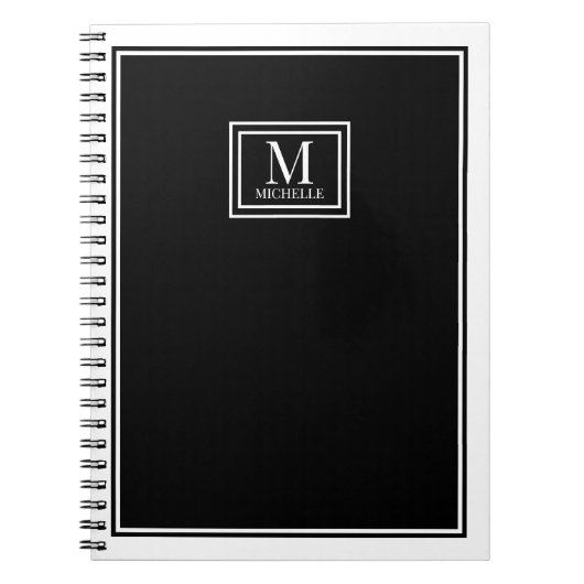 Minimalistisches Monogramm-Chic-Doppelrand Schwarz Notizblock (Vorderseite)