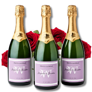 Minimalistisches Monogramm, Chic Script Elegante M Schaumweinetikett