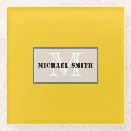 Minimalistisches Monogramm Deep Lemon Background Glasuntersetzer (Vorderseite)