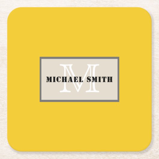 Minimalistisches Monogramm Deep Lemon Background Rechteckiger Pappuntersetzer (Vorderseite)