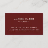 Minimalistisches Monogramm Deep Red Visitenkarte (Rückseite)