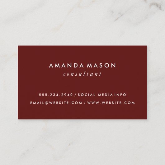 Minimalistisches Monogramm Deep Red Visitenkarte (Rückseite)