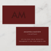 Minimalistisches Monogramm Deep Red Visitenkarte (Vorne/Hinten)