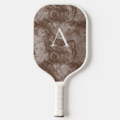 Minimalistisches Monogramm dunkles Holzkörnchen Pickleball Schläger (Rückseite)