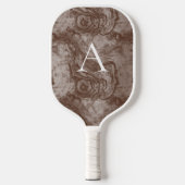 Minimalistisches Monogramm dunkles Holzkörnchen Pickleball Schläger (Vorderseite)