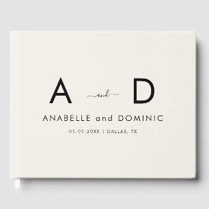 Minimalistisches Monogramm Elegant Elfenbeinkühe u Gästebuch