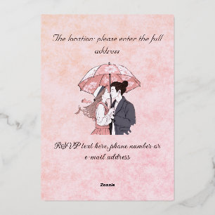 Minimalistisches Monogramm eleganter rosa Paar Reg Folieneinladung