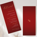 Minimalistisches Monogramm - Essen wir Red & Gold  Menükarte<br><div class="desc">Dieses elegante Hochzeitsmenü mit individuellem Text und modernem Drehbuch würde Ihr Party wunderbar ergänzen! Ändern Sie den Text einfach,  indem Sie auf die Option "Personalisieren Sie diese Vorlage" klicken.</div>