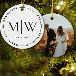 Minimalistisches Monogramm Foto New Holiday Keramik Ornament