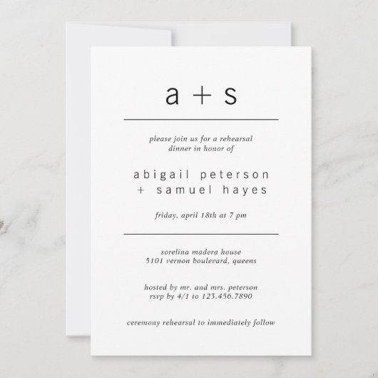 Minimalistisches Monogramm Foto Probe Abendessen Einladung (Vorderseite)