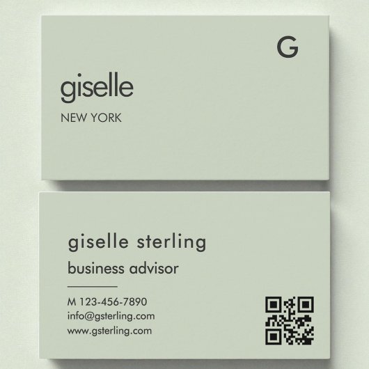 Minimalistisches Monogramm für den grünen QR-Code Visitenkarte