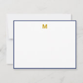 Minimalistisches Monogramm für Navy Blue Border Mitteilungskarte (Vorderseite)