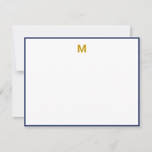 Minimalistisches Monogramm für Navy Blue Border Mitteilungskarte (Vorderseite)