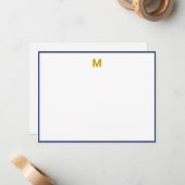 Minimalistisches Monogramm für Navy Blue Border Mitteilungskarte (Vorderseite/Rückseite Beispiel)