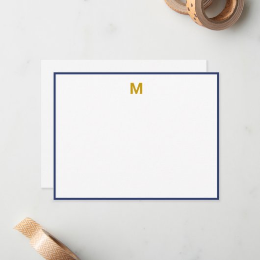 Minimalistisches Monogramm für Navy Blue Border Mitteilungskarte (Vorderseite/Rückseite Beispiel)