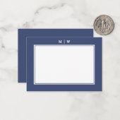 Minimalistisches Monogramm für Navy Blue Two Borde Mitteilungskarte (Vorderseite/Rückseite Beispiel)