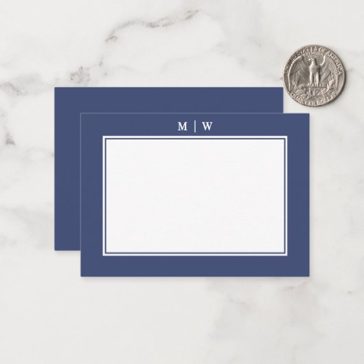 Minimalistisches Monogramm für Navy Blue Two Borde Mitteilungskarte (Vorderseite/Rückseite Beispiel)