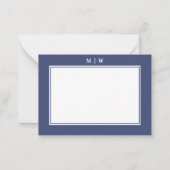 Minimalistisches Monogramm für Navy Blue Two Borde Mitteilungskarte (Vorderseite)