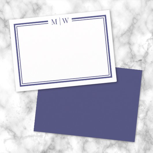 Minimalistisches Monogramm für Navy Blue Two Borde Mitteilungskarte