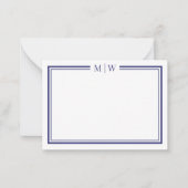 Minimalistisches Monogramm für Navy Blue Two Borde Mitteilungskarte (Vorderseite)