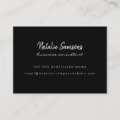 Minimalistisches Monogramm für Skripte auf schwarz Visitenkarte (Rückseite)