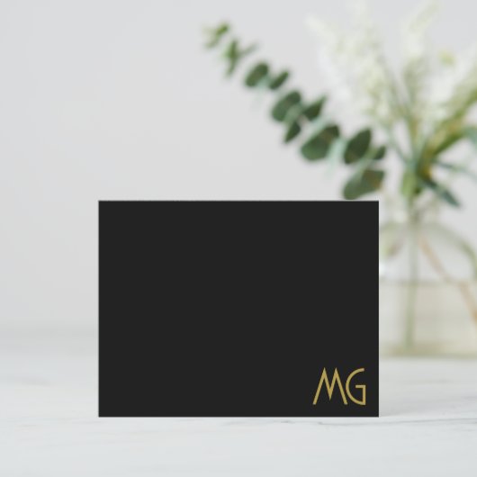 Minimalistisches Monogramm Gold Schwarz Initialen Mitteilungskarte (Stehend Vorderseite)