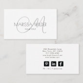 Minimalistisches Monogramm, Grau-Weiße Schrift Visitenkarte (Vorne/Hinten)
