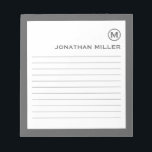 Minimalistisches Monogramm, graue Linse Notizblock<br><div class="desc">Ein modernes,  minimalistisches Notizblock in Grau und Weiß. Benutzerdefiniertes Monogramm Initial und Name auf einem einfachen,  weißen Hintergrund,  gerahmt durch einen grauen Rahmen. Personalisieren Sie die Eingabe mit den angegebenen Feldern,  oder wenden Sie sich mit der Schaltfläche 'Nachricht' an den Designer,  um Hilfe zu erhalten.</div>