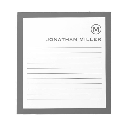 Minimalistisches Monogramm, graue Linse Notizblock (Vorderseite)