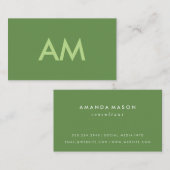 Minimalistisches Monogramm grün Visitenkarte (Vorne/Hinten)