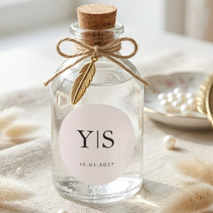 Minimalistisches Monogramm Hochzeit Personalisiert Runder Aufkleber