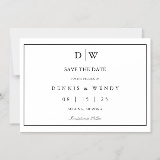 Minimalistisches Monogramm-Hochzeit Save The Date Magneteinladung (Vorderseite)