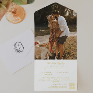 Minimalistisches Monogramm-Hochzeitsfoto-QR-Code All-in-One-Einladung