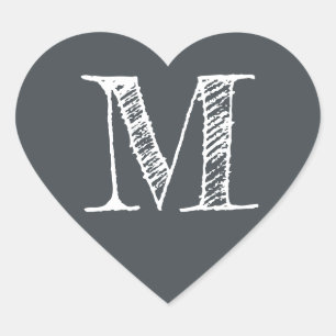 Minimalistisches Monogramm-Initial mit Off-Black-H Herz-Aufkleber