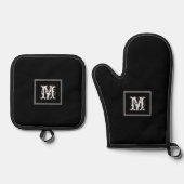 Minimalistisches Monogramm Initial Stylish Modern  Ofenhandschuh & Topflappen-Set (Vorderseite)