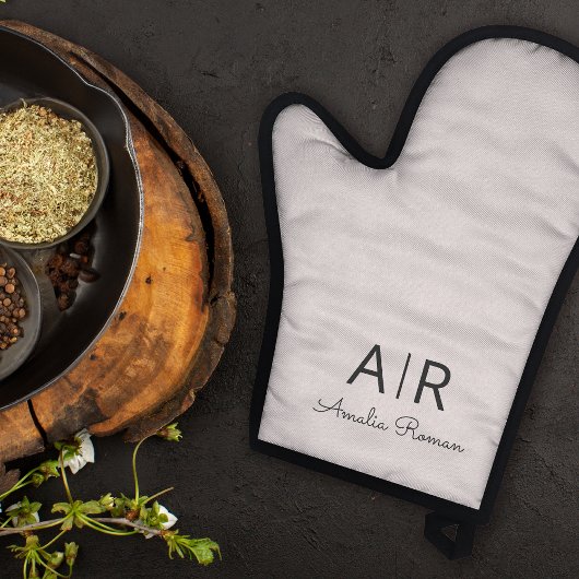 Minimalistisches Monogramm Initial- und Namenspate Ofenhandschuh & Topflappen-Set