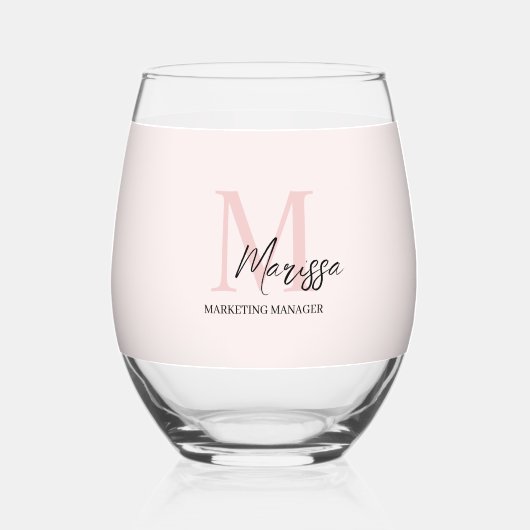 Minimalistisches Monogramm Initial- und Namenspate Weinglas Ohne Stiel (Vorderseite)