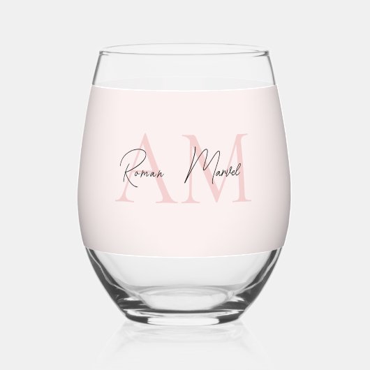 Minimalistisches Monogramm Initial- und Namenspate Weinglas Ohne Stiel (Vorderseite)
